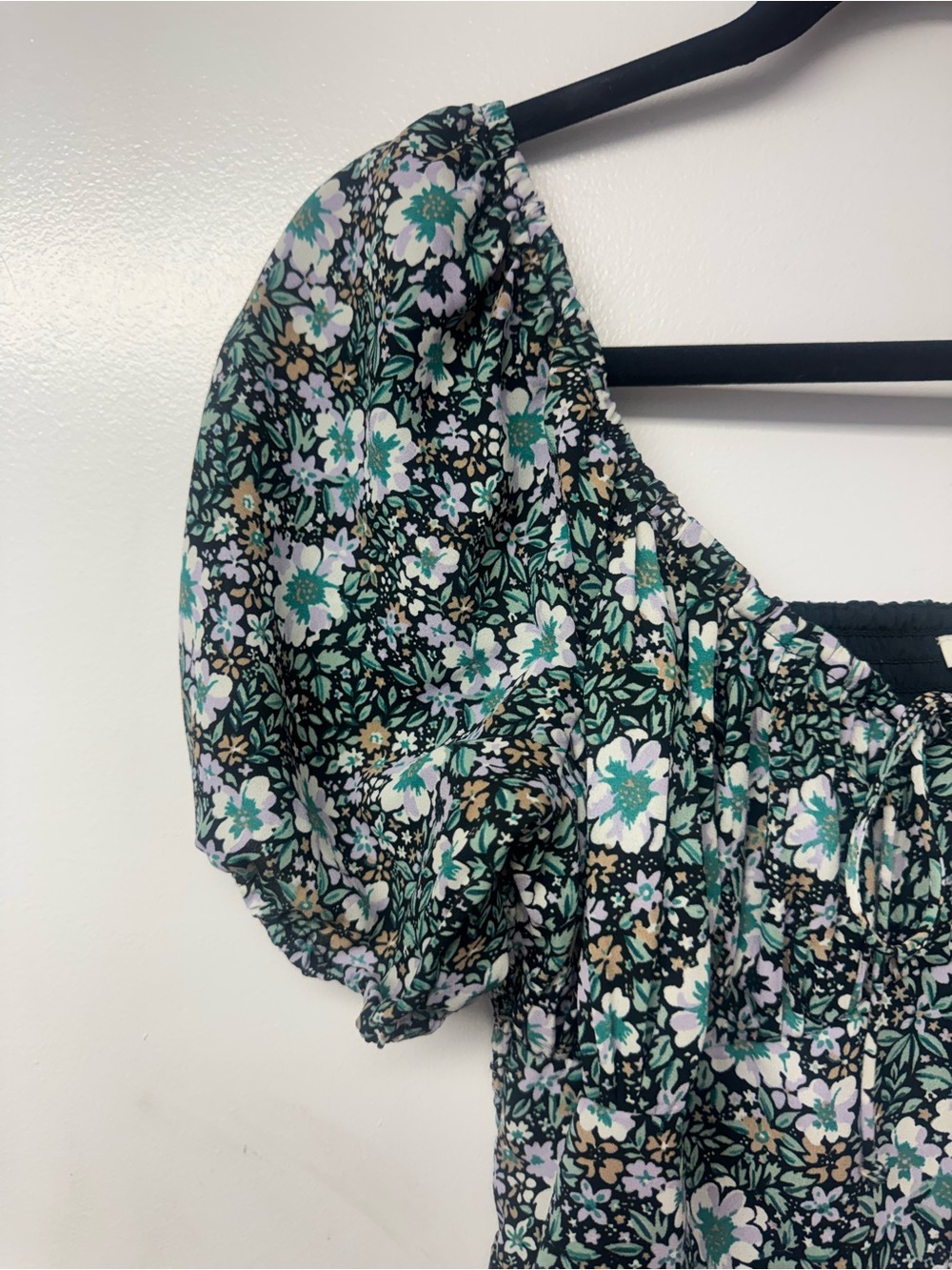American Eagle Floral Puff Sleeve Mini Dress M ruched bodice Cottagecore Boho C6 - Picture 6 of 11